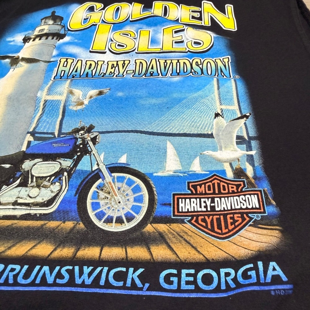 Harley-Davidson Muscle Tee Mens 2XL Black Golden Isles Brunswick Georgia Biker‎